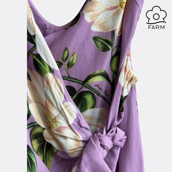 Farm Rio Florença Mini Dress Small Purple Floral Adjustable Straps Waist Tie - Picture 5 of 7